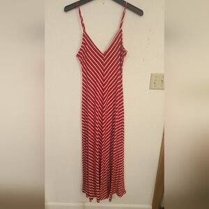 iris Red and White V-Neck Striped Maxi Dress
